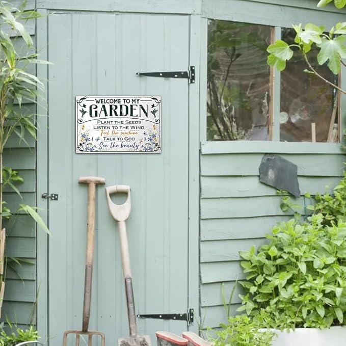 YOYI ART Garden Signs for Outside - Welcome to My Garden Sign, Metal sign for Patio, Yard, Outdoor, Gardening Gifts and Decorations for Women Gardeners Plant Lovers, 12 x 8 inch
