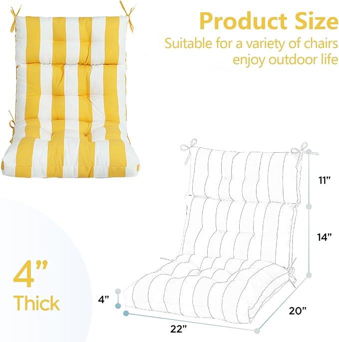 High Back Chair Cushions Set of 2, Adirondack Chair Cushion with Waterproof, Rocking Chair Cushion for Outdoor Patio, Garden Porch 45”x 22”x 4 (2, Yellow and White B)