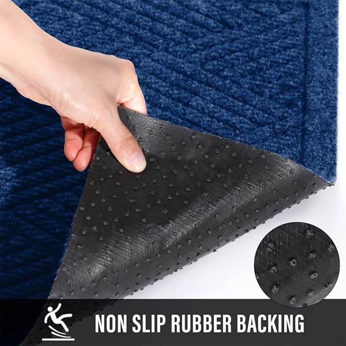 Sturdy Front Door Mat, Absorbent Muddy Dirt Resist Welcome Door Mats Outdoor Indoor, Stain and Fade Resistant, Non-Slip Rubber Backing Low Profile Doormat for Entryway, 36×24, Blue