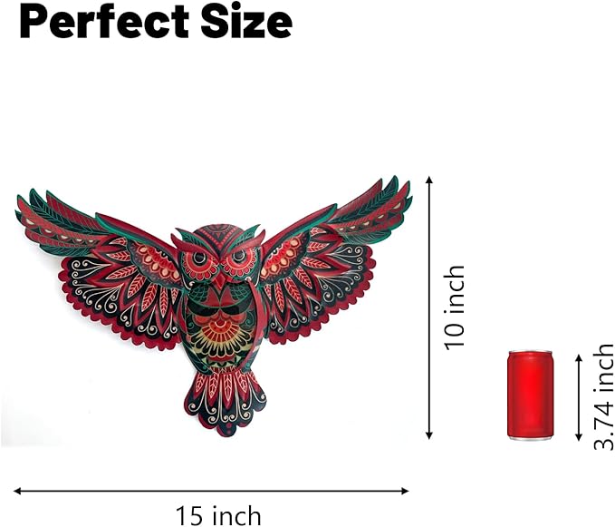 LIFFY Boho Metal Owl Wall Decor - Unique Outdoor Wall Art Decoration - 15" Glass Hanging Wall Owl Decor Brighten Up Patio, Porch or Door, Garden Decoration, Birthday Gift Ideas