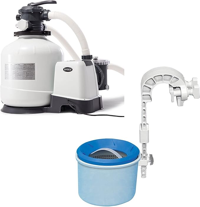 INTEX SX3000 Krystal Clear Sand Filter Pump for Above Ground Pools: 3000 GPH Pump Flow Rate – Includes Deluxe Wall Mount Pool Cleaning Surface Skimmer