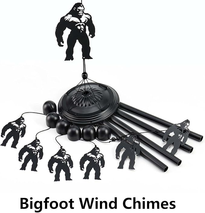 Bigfoot Wind Chimes for Outside/Indoors, Bigfoot Gifts for Women Mom Grandma, Aluminum Tubes Windchimes S Hook, 37" Wind Chime Hanging Decor for Home Patio Garden Porch Yard (Black-Bigfoot)