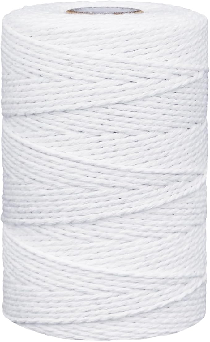 Twine String,500 Feet Cotton Butchers Kitchen Twine String Cooking for Crafts Roasting Gift Wrapping DIY Decoration Gardening Packing Materials,White