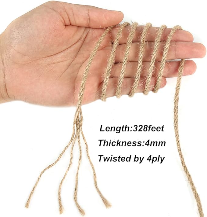 Vivifying 4mm Jute Twine, 328 Feet 4 Ply Natural Strong Brown Jute Rope for Garden Plants, Crafts, Hanging and Decoration