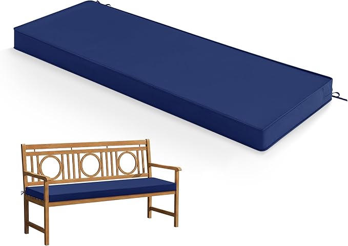 Outdoor Bench Cushion: Waterproof and Fade Resistant Patio Furniture Cushions - Non-Slip Bench Pad Cushion with Removable Cover for Garden Swing Porch Sofa Settee, 45 x 18 Inch, Navy Blue