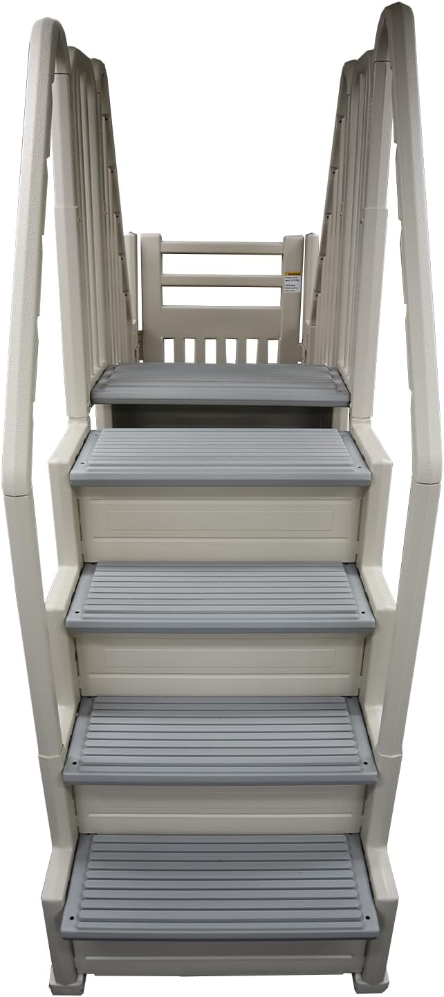 Confer Plastics Step Enclosure System: Above Ground Entry System, Dual Handrails, Slip-Resistant Steps, Supports 400 lbs, Easy Install – Made in USA, Warm Grey with Grey Step-1X Treads