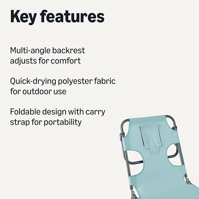 Amazon Basics Outdoor Lounge Chair, Foldable Design with Multi-Angle Backrest, Blue, 1-Pack