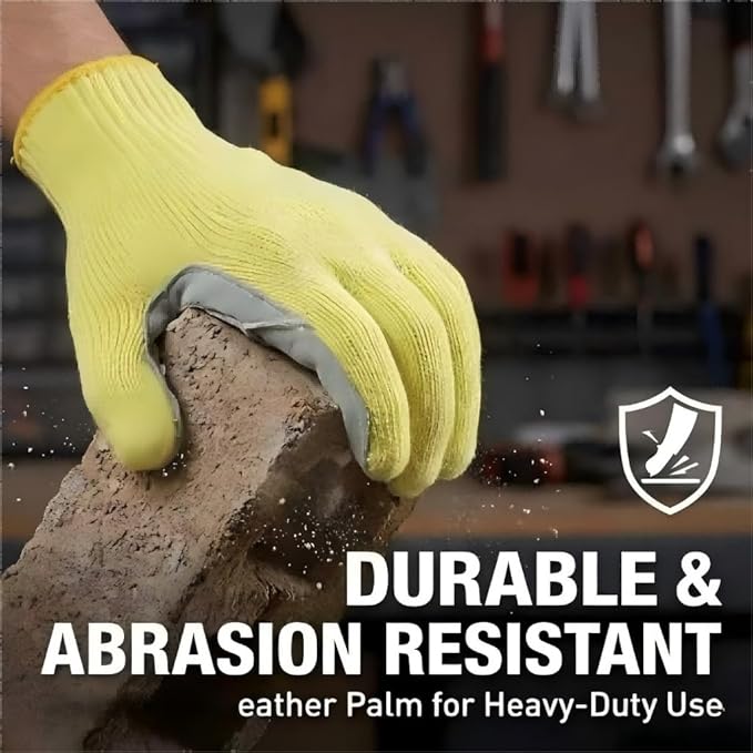 Heat Cut Resistant Gloves,Aramid leather Oven Gloves with Fingers,Heat Resistant Up to 550°F, Thick Knit Design- Grill Mitts for Men & Women(Aramid leather, Small)