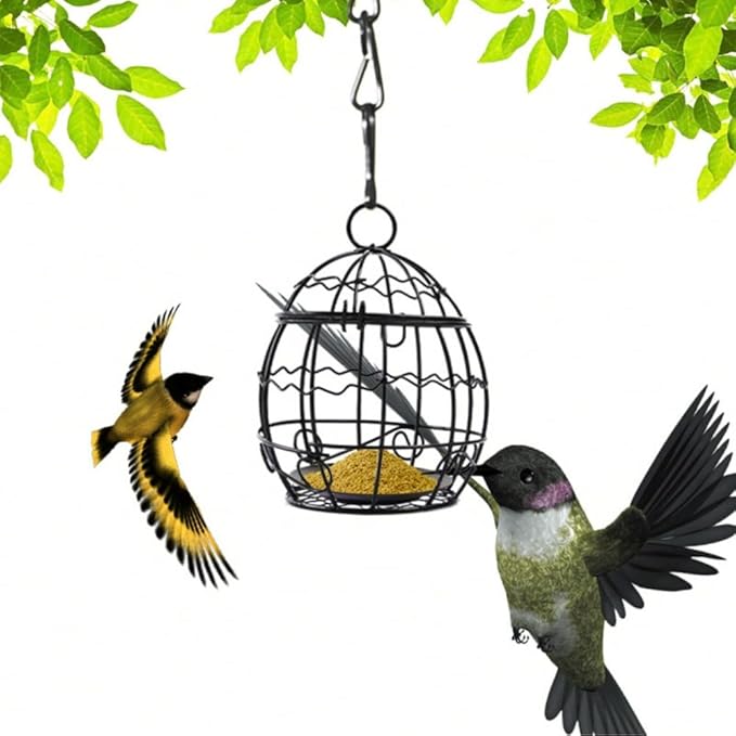 Bird Feeder, Suet Ball Feeders for Outside Hanging, Metal Hanging Bird Feeder with Hooks, Fat Ball Bird Feeder Suet Feeder for Wild Birds Outdoor Garden (Gold,4 pcs)