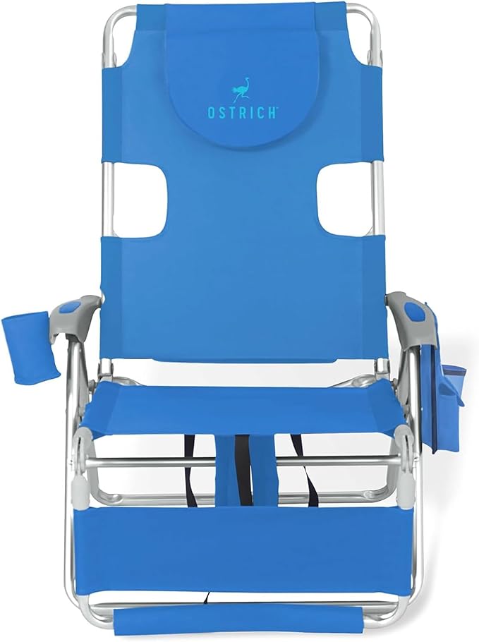 Ostrich Deltess 3 in 1 Portable Chair with Cooler Bag and Reclining Lounger for Tanning, Camping, Beach, and Outdoor Essential, Royal Blue