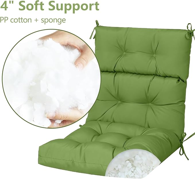 High Back Chair Cushions Set of 2, Adirondack Chair Cushion with Waterproof, Rocking Chair Cushion for Outdoor Patio, Garden Porch 45”x 22”x 4 (2, Green B)