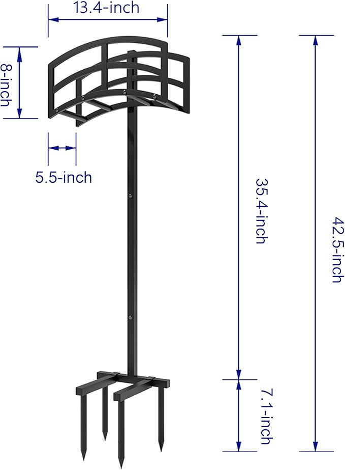 Kingson Heavy-Duty Metal Garden Hose Holder - Detachable & Freestanding Hose Stand with 4 Anchor Points, Black (Outdoor Use)