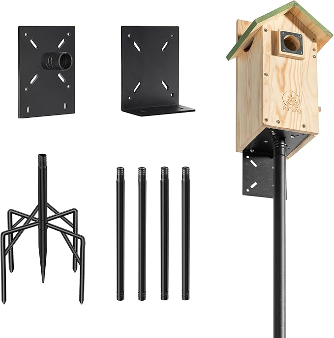 77 Inch Heavy Duty Smart Bird Feeder Pole for Outdoors with 5-Prong Base and 2 Plates, Rust-Proof Metal Wild Bird Feeder Stand/Post, Adjustable Birdhouse Pole, Weather Station Mounting Kit
