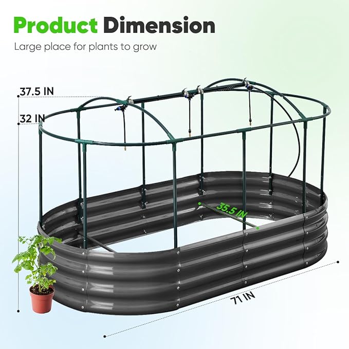 Quictent Galvanized Raised Garden Bed Kit with Self Watering System and Mesh Cover, Large Oval Metal Outdoor Planter Garden Boxes for Vegetables Herbs Flowers, 6x3x1Ft