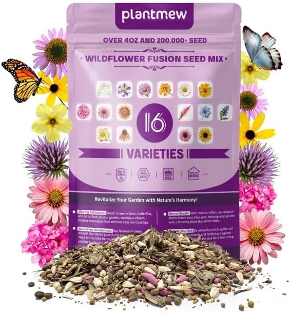 200,000+ Wildflower Seeds [4oz] 16 Variety Perennial Mix - Non-GMO, USA-Sourced Heirloom Seeds for Pollinator Gardens | Attracts Bees/Birds/Butterflies | High Germination Rate for Indoor & Outdoor