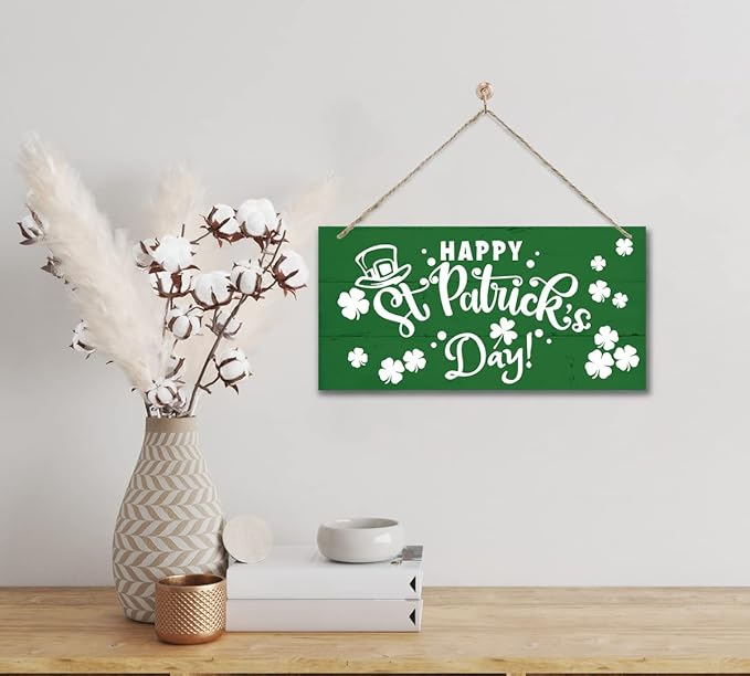 Hanging Happy St. Patrick's Day Wooden Wall Art, Irish Home Sign, Rustic Farmhouse Decor