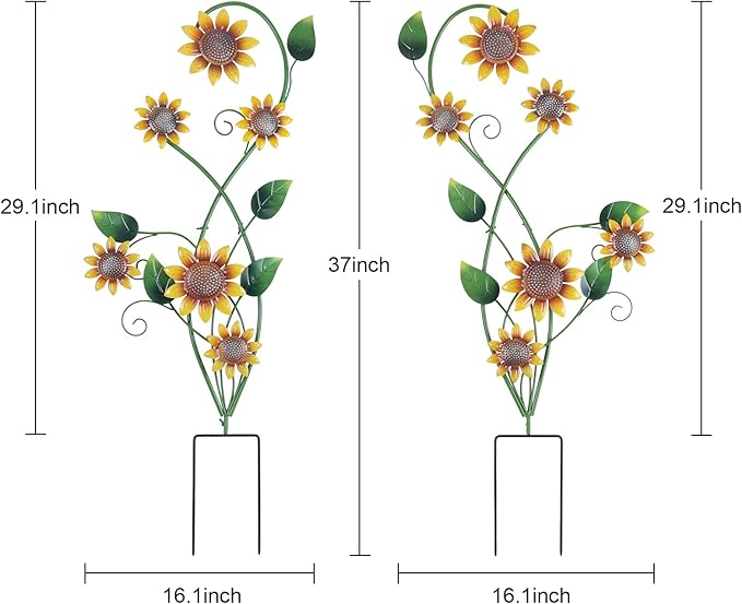 YEAHOME Garden Decor for Outside, 2 Pack 37“ Metal Sunflowers Garden Stakes, Spring Wall Decor, Yellow Look & Personalities Flowers Yard Art for Outdoor Lawn Backyard Porch Patio Home Decorations