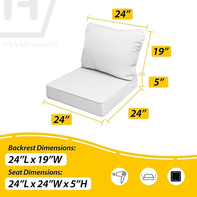 AAAAAcessories Outdoor Seat Cushions for Chairs, Fade-Resistant, Waterproof Patio Furniture Replacement Cushions, 24" x 24" x 5" + 24" x 19", Creamy White