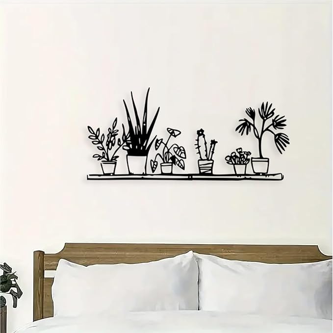 DUOOLN Metal Flowers Wall Art Decor, Minimalism Flower in Vase Hanging Iron Wall Decoration, Modern Plant Potted Wall Art Sculpture Sign, Home Bedroom Bathroom Outdoor Indoor Kitchen Decoration