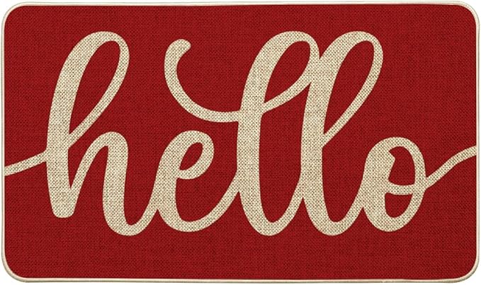 Artoid Mode Red Hello Valentine's Day Doormat, Anniversary Home Decor Low-Profile Switch Rug Door Mat Floor Mat for Indoor Outdoor 17x29 Inch