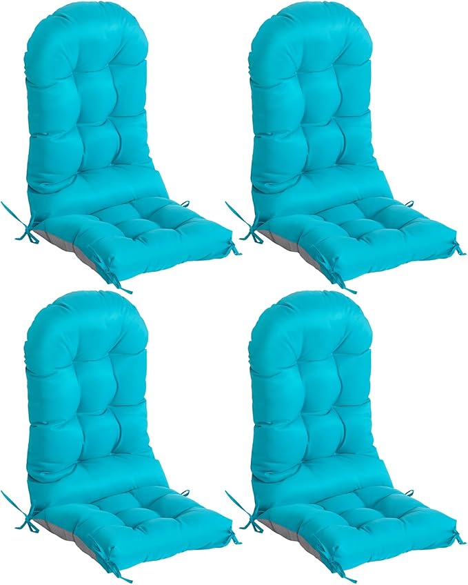 Adirondack Chair Cushions Set of 4, Thick High Back Rocking Chair Cushion 47x19.6x4 Inch, Folding Patio Pads with Ties, Waterproof & Fade-Resistant Seat Pads Indoor/Outdoor (Blue)