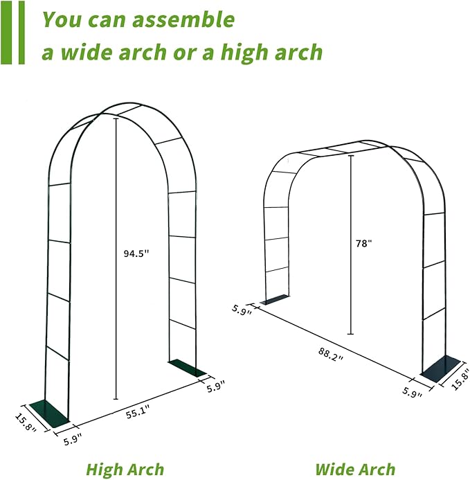 Thickened Tube GreenGiggle 100% Metal Heavy Duty Metal Garden Arch Trellis for Climbing Plants,16mm Steel Tubes,4.6ft Wx7.9ft H or 7.6ft Wx6.4ft H, Birthday Party Wedding Arch Decoration