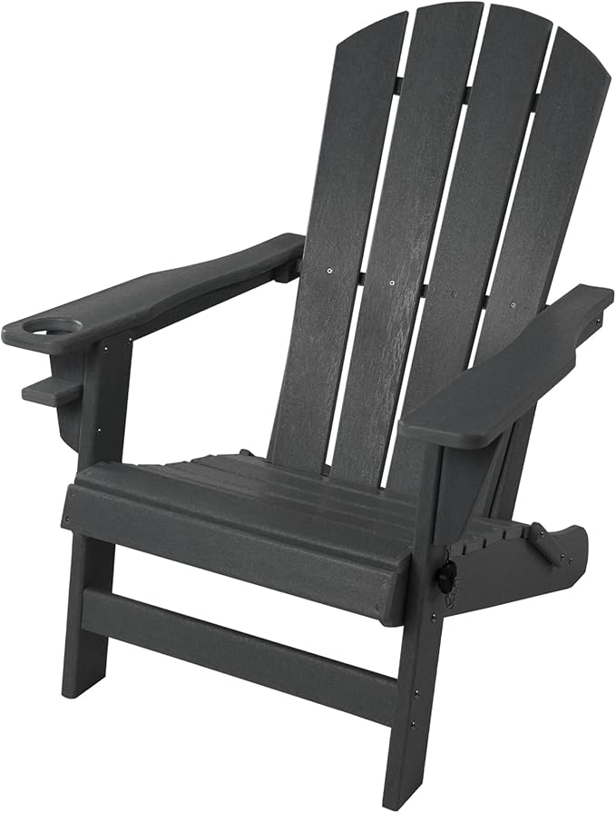 Kozyard Folding Adirondack Chair, Patio Outdoor Chairs, HDPE Plastic Resin Deck Chair, Painted Weather Resistant, for Deck, Garden, Backyard & Lawn Furniture, Fire Pit, Porch Seating (Gray)
