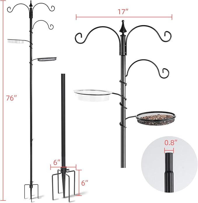 Backyard Expressions Bird Feeding Station Kit - 75" Bird Feeder Pole with 5 Prong Base and Stand for Outdoors - Black