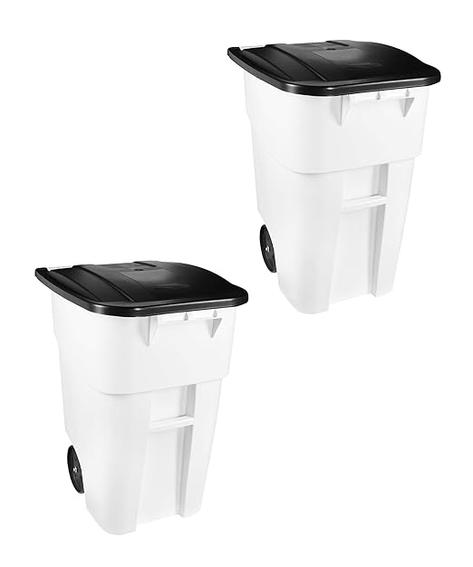 Rubbermaid Commercial Products BRUTE Rollout Heavy-Duty Wheeled Trash/Garbage Can, 50-Gallon, Blue, for Restaurants/Hospitals/Offices/Warehouses/Garage, Pack of 2