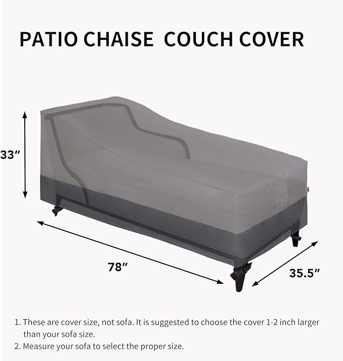Easy-Going Waterproof Outdoor Chaise Lounge Cover, Heavy Duty Patio Lounge Chair Cover, Windproof Outdoor Furniture Cover with Air Vent 1 Pack-78Wx35.5Dx33H inch, Gray/Dark Gray