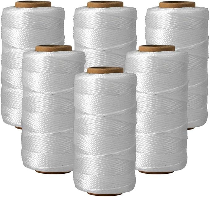 Mason Line String 1.3mm Thick Twisted Polypropylene – Durable Construction Twine for Laying Bricks, Blocks, Fences in Gardening, DIY & Landscaping Projects (White, 393 Ft x 6 Pcs)
