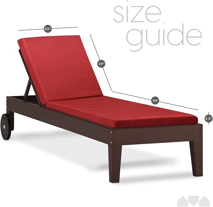 Milliard Memory Foam Outdoor Chaise Lounge Lawn Chair Cushion, with Waterproof and Washable Cover, Red, 73x21x2.5