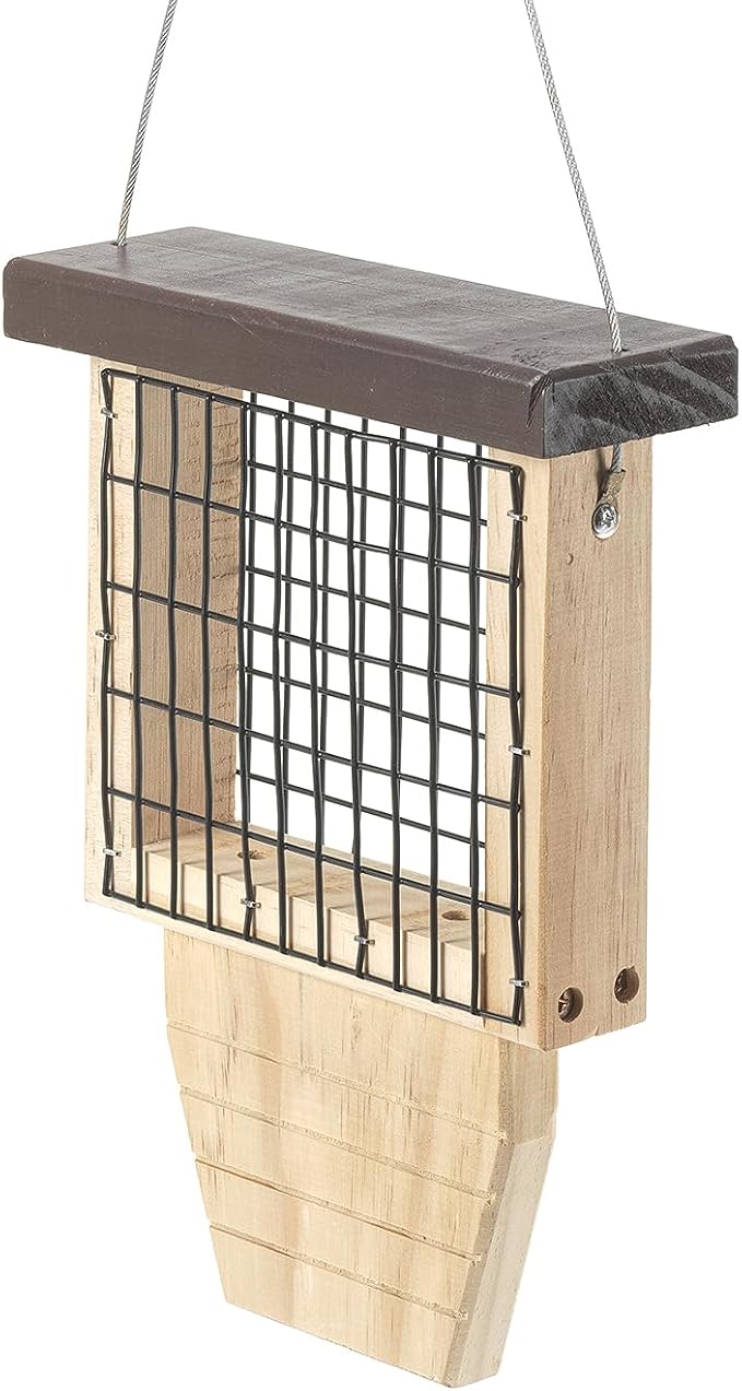 Rocky Mountain Goods Wood Bird Feeder with Suet Holder for Outside Hanging - Woodpecker Suet Feeder with Tail Prop - Durable Wooden Design with Wire Mesh for Wild Birds - Easy to Fill & Clean