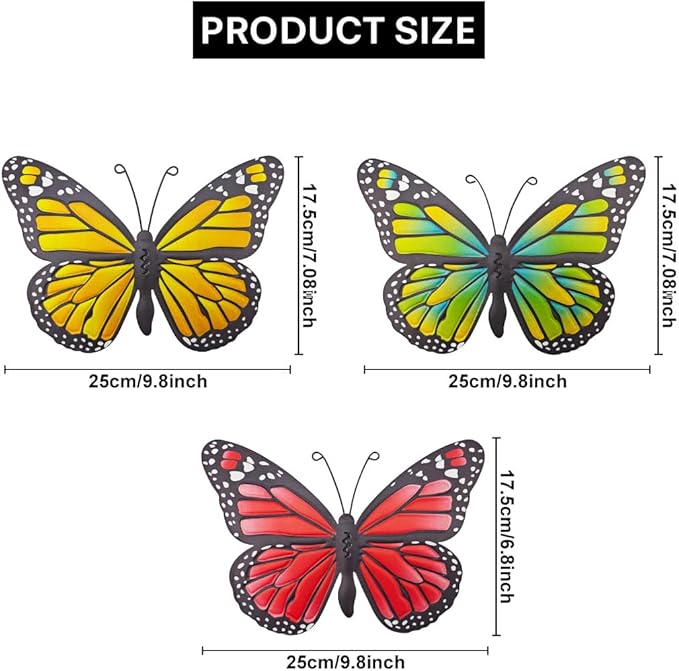 Metal Butterfly Wall Decor - Butterflies Wall Sculpture Hanging Decorations for Indoor Outdoor Fences Patio Yard Fence Garden Decorations, Gift for Mom Friends