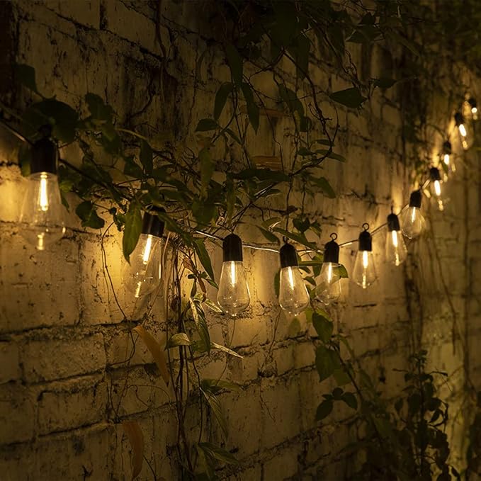 Solar Outdoor String Lights, 25FT Patio Lights String Waterproof with 20 Warm White LED Shatterproof ST58 Bulbs, Perfect for Garden, Backyard, Pergola, Party, Cafe, Camping Decoration (25FT)