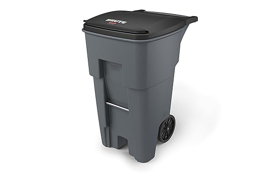 Rubbermaid Commercial Products BRUTE Rollout Plastic Trash/Garbage Can/Bin with Wheels 65 Gal for Restaurants/Hospitals/Offices/Back of House/Warehouses/Home