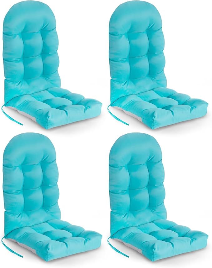 GREENVINES Adirondack-Chair-Cushions-Set-of-4 | Polyester | Waterproof | Outdoor High Back Rocking Chairs Cushion | Seat with Ties | Non-Slip | Thickened Pad for Patio | 44.5" x 17.3" x 4.1" | Arctic