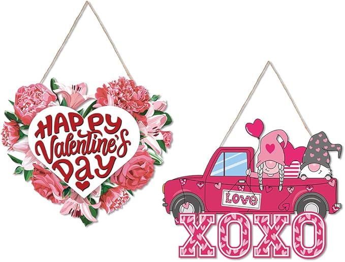 3Pcs Valentine's Day Front Door Hanger Decor Love Romantic Special Night Galentines Party Paper Signs Banners for Engagement Wedding Anniversary Door Porch Wall Hanging Decorations