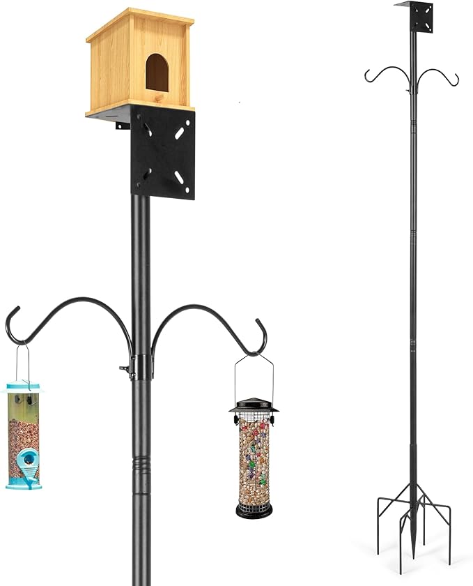 79 Inch Adjustable Bird Feeder Pole for Outdoors Heavy Duty | Birdhouse Pole | Bird Feeder Stand with Mounting Bracket and Shepherd's Hooks | Mounting Pole for Smart Bird Feeder
