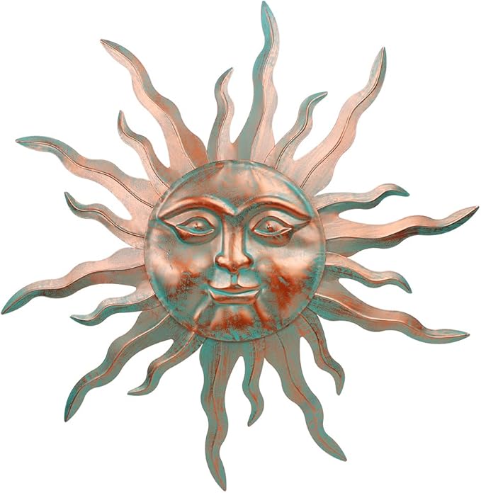 VEWOGARDEN Metal Sun Wall Decor 30" Large Outdoor Hanging Wall Art for Patio Farmhouse Garden Living Room Bedroom Decorations, Green