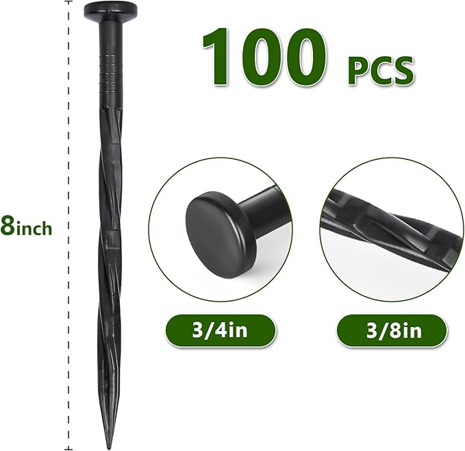 100 PCS Landscape Edging Stakes, Plastic 8-Inch Garden Anchoring Spikes, Spiral Nylon Spikes for Garden Lawn Yard Paver Edging, Weed Barriers, Artificial Turf, Tent Accessories, Grass Pathway