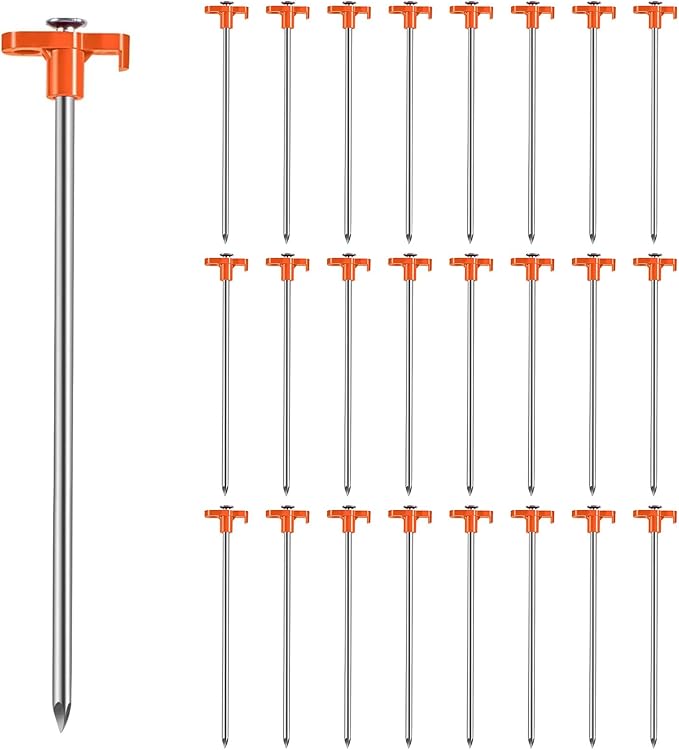 25 Pack Tent Stakes Heavy Duty 10 Inch Camping Stake Yard Stakes Metal Tent Pegs for Ground Stake Spikes for Camping Garden Yard (Orange)