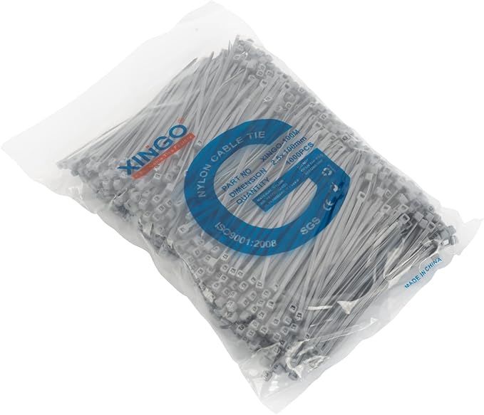 XINGO 1000 PCS 4 inch Silver Zip Ties, 18lb Strength, Small Tie Wraps Self-Locking Nylon Zip Ties for Indoor and Outdoor Use