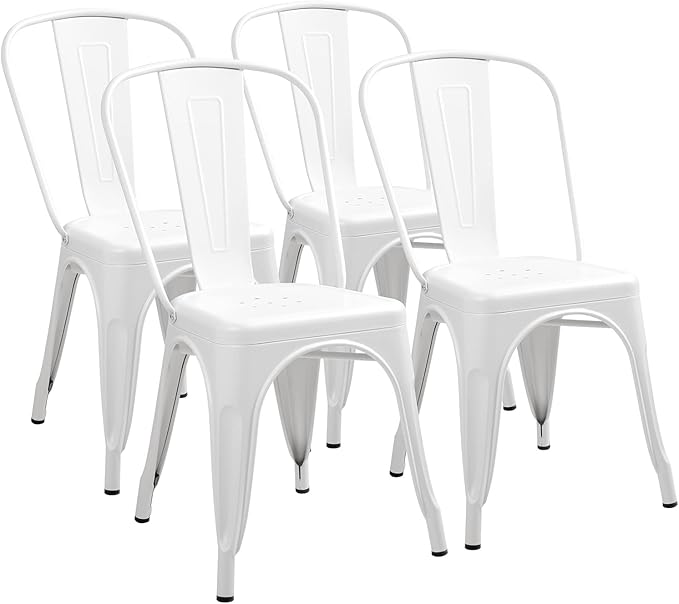 Furmax Metal Dining Chair Indoor Outdoor Use Stackable Classic Trattoria Chair Chic Dining Bistro Cafe Side Metal Chairs Set of 4 (Ivory White)