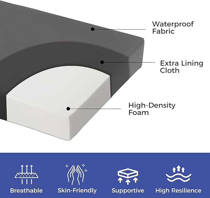 Outdoor Bench Cushions for Outdoor Furniture, 42x18x3 Inch, Waterproof Bench Pillow, Fade Resistant Long Bench Seat Pads for Garden, Indoor, Porch Swing, Dark Grey