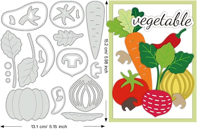 BENECREAT Vegetables Cutting Dies, Carrots Pumpkin Tomatoes Stencils 6x5 Decorative Embossing Stencils for Scrapbooking, Photo Album, Greeting Card Making, 0.8mm Thick