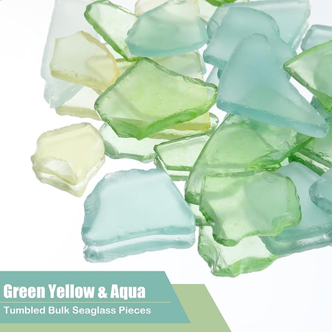 Jetec Sea Glass for Crafts Pieces Decor 11 oz Flat Frosted Sea Glass Vase Filler Crushed for Beach Wedding Party Decor Home Aquarium DIY Craft Supplies(Green, Yellow, Blue)