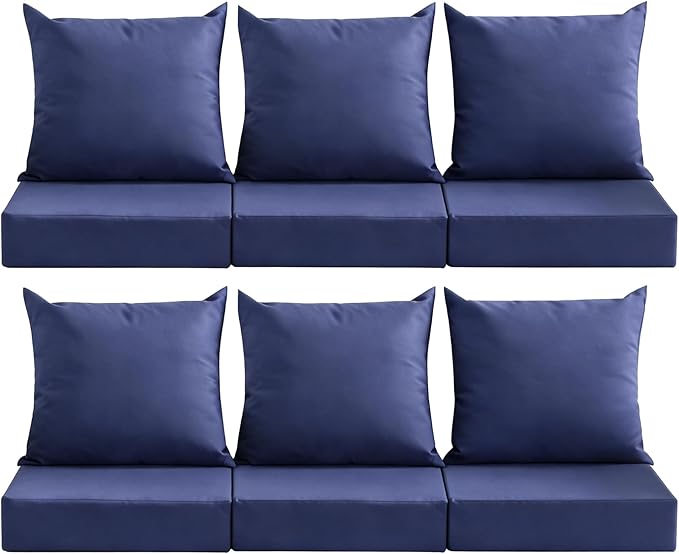 Outdoor Deep Seat Cushion Set, 24x24 Inch Water-Resistant & Fade-Resistant Outdoor Chair Cushions, Patio Furniture Cushions with Removable Cover for Patio Chair, Sofa,Navy Blue (Set of 6)