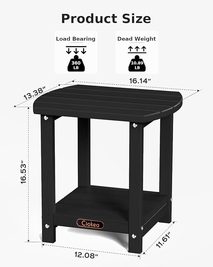 Ciokea Adirondack Outdoor Side Table 2 Pack, 2-Tier Sturdy Patio End Table Weather Resistant