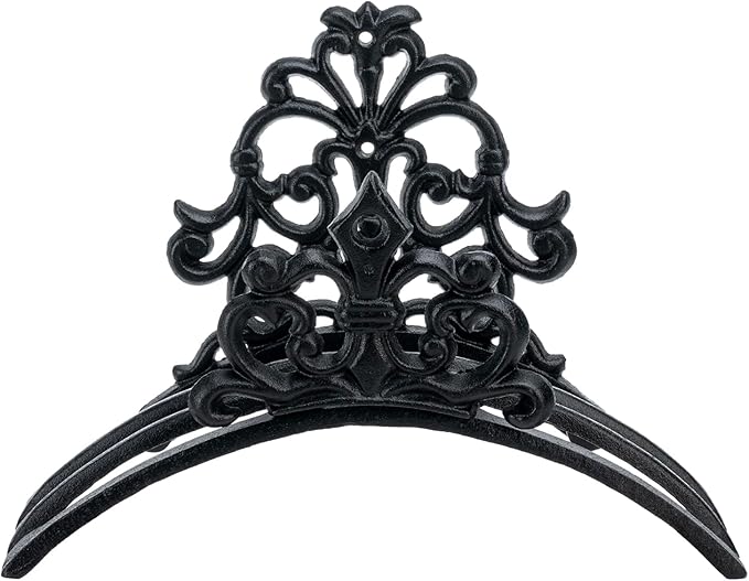 MyGift Wall Mounted Garden Hose Holder, Decorative Vintage French Floral Scrollwork hose Reel Hanger, Black Cast Iron Water Hose Storage Rack